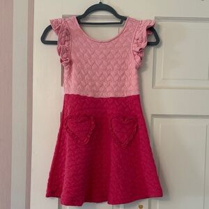 Janie and Jack Pink and Red Kids Dress with Heart Pockets